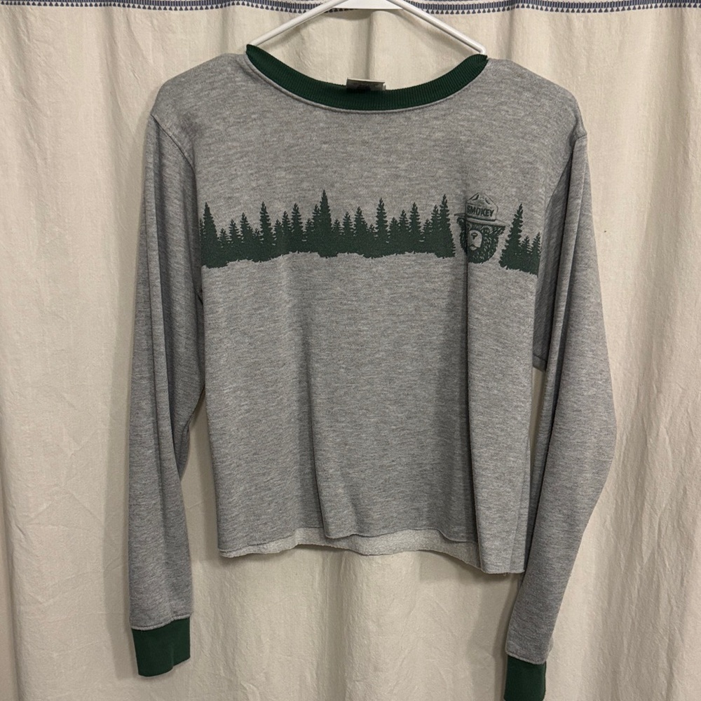 Smokey the Bear Gray and Green Long Sleeve Shirt